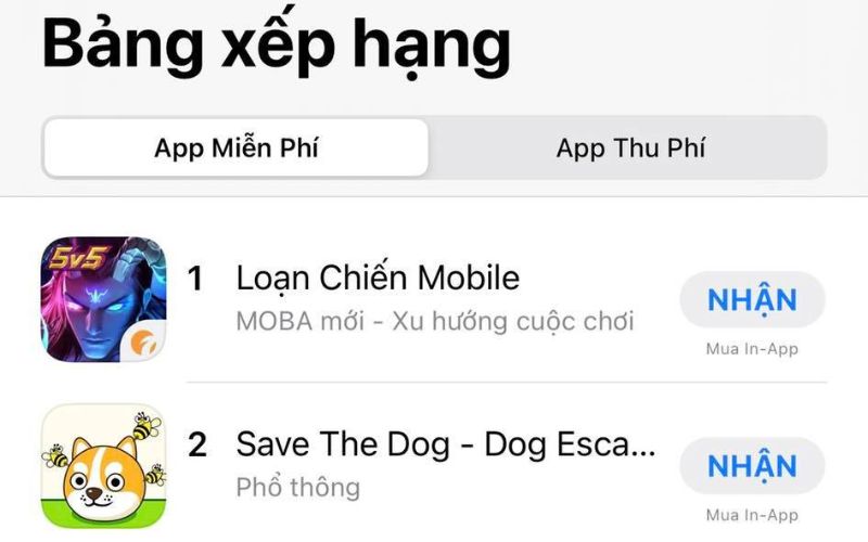 Loạn Chiến Mobile đang đứng đầu BXH top game miễn phí trên App Store.