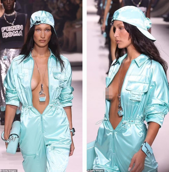 Bella Hadid để ngực trần trên sàn catwalk - 3