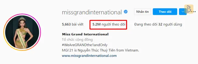 Bất ngờ trang chủ Miss Grand tụt 1 triệu lượt theo dõi khi Thiên Ân out top 10 9 trang chủ miss grand giảm lượt theo dõi