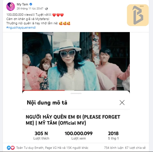 Cô nàng chia sẻ niềm vui khi MV ‘Người hãy quên em đi’ cán mốc 100 triệu lượt xem